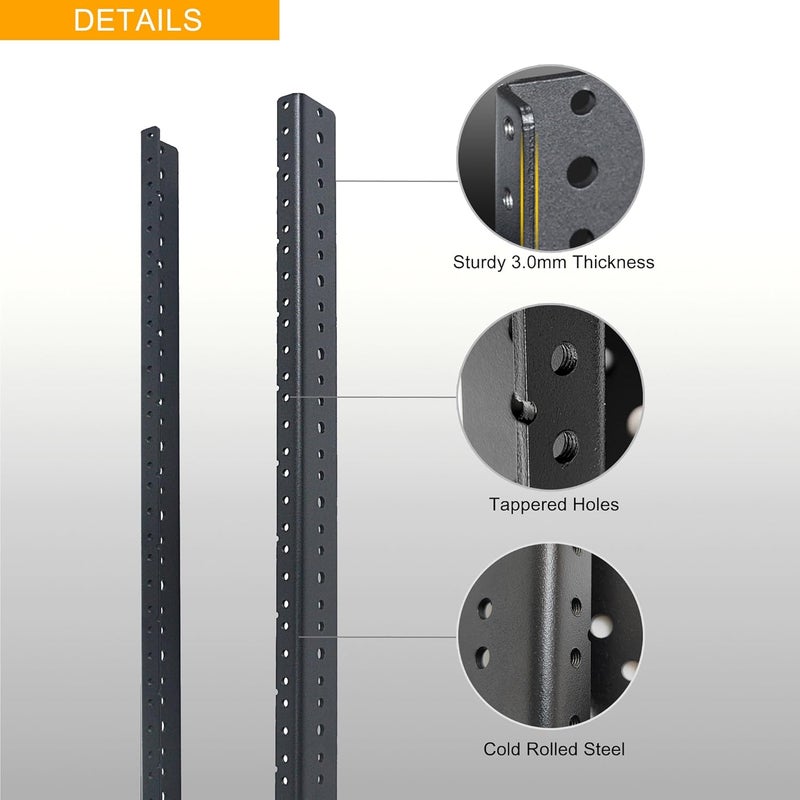 RIVECO 2 PCS 2U Rack Rails, Tapered Holes Rack Mount Rails for Recording & Network Wooden Cabinet Mounting, 3.0 mm Thickness Steel Heavy Duty, Screws Included - Image 4